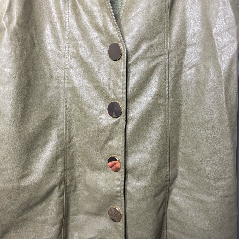 Zara Faux Leather Suede Olive Army Green Sleeveless Mini Dress with Gold Buttons - Picture 7 of 10